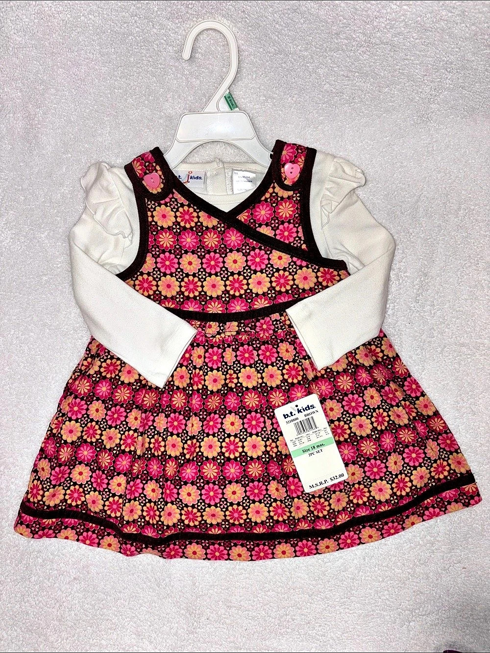 b.t. kids 2PC Set Floral jumper Pink brown cream shirt  Size 18M nwt